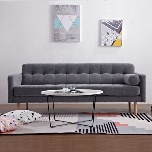 Gray three seater living room sofa